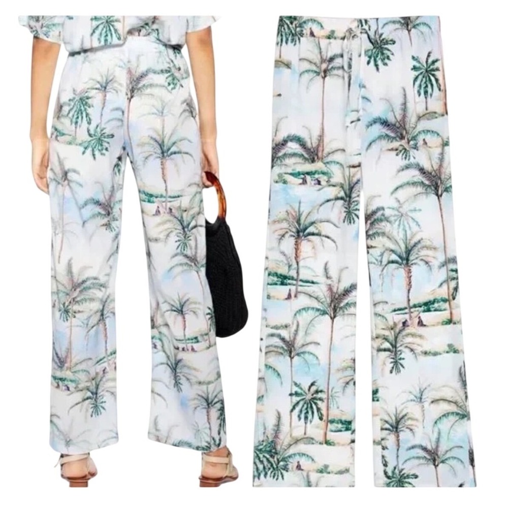 Topshop Tropical Palm Print Wide-Leg Pants, women's size 8 resort